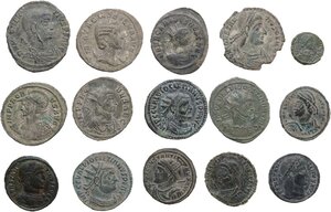 obverse: The Roman Empire.. Lot of 15 unclassified AE denominations, including: Constantine I, Diocletian, Constantius II, Carinus, Probus, Magnentius, Otacilia Severa and Julian II