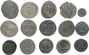 reverse: The Roman Empire.. Lot of 15 unclassified AE denominations, including: Constantine I, Diocletian, Constantius II, Carinus, Probus, Magnentius, Otacilia Severa and Julian II
