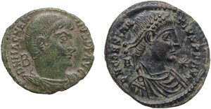 obverse: The Roman Empire.. Lot of 2 unclassified AE denominations, including: Constantius II and Magnentius