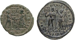 reverse: The Roman Empire.. Lot of 2 unclassified AE denominations, including: Constantius II and Magnentius