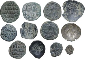 reverse: The Byzantine Empire. Lot of 12 unclassified AE denominations, including Anonymous Folles and Manuel I