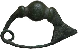 obverse: Bronze fibula, bow shaped.  Greek, Thrace.  55x35 mm