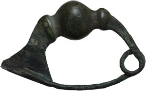 reverse: Bronze fibula, bow shaped.  Greek, Thrace.  55x35 mm