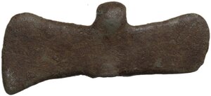 reverse: Bronze double-axe blade. Votive.  29x11 mm