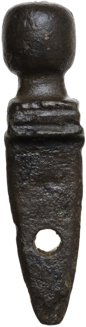 reverse: Bronze pendant in the shape of a gladius.  Roman.  38 mm