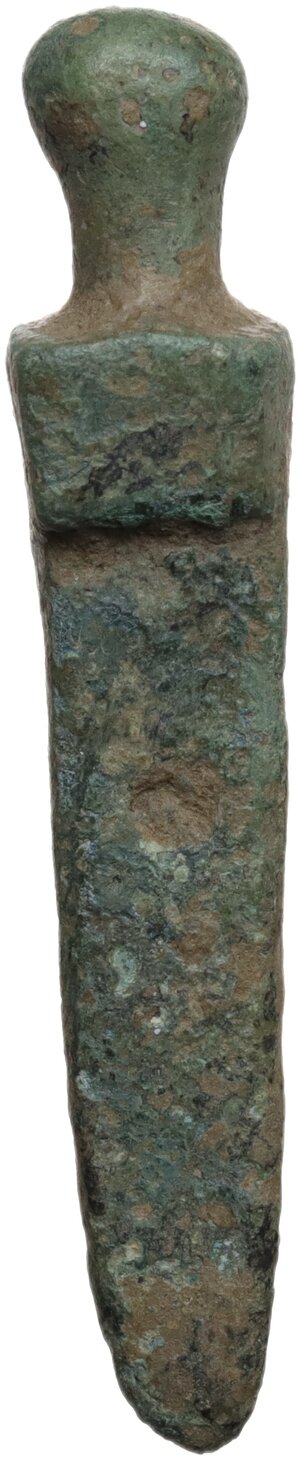 obverse: Bronze votive figurine in the shape of a gladius.  Roman.  39 mm