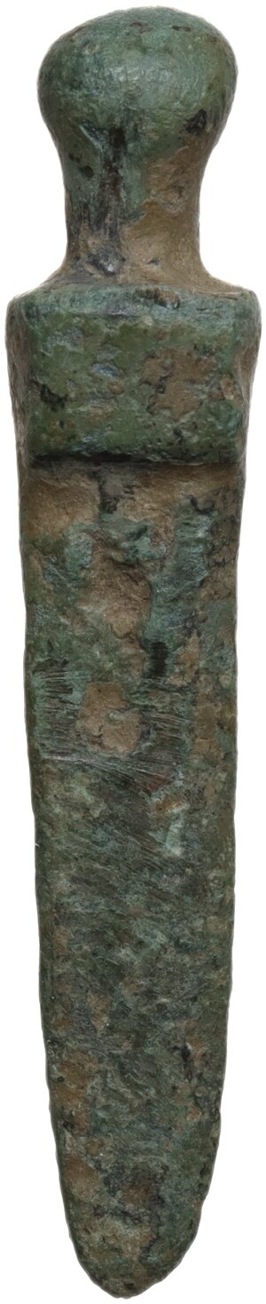 reverse: Bronze votive figurine in the shape of a gladius.  Roman.  39 mm