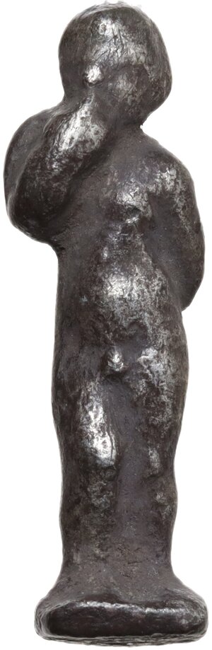 obverse: Silver votive figure of Arpokrates  Roman period, 1st- 3rd century AD.  27 mm