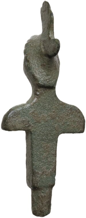 reverse: Bronze figurine of Mars, helmeted. Votive.  Roman.  27x15 mm