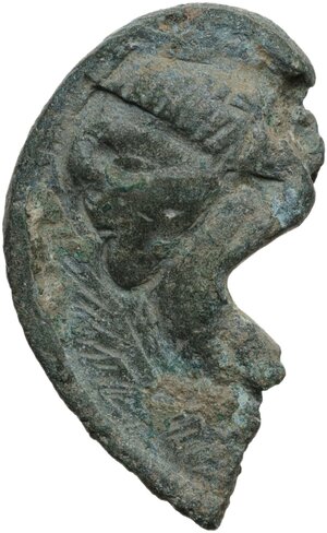 obverse: Bronze fragment (handle?) with female and male profile.   Late roman.  36 x 22 mm