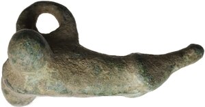 obverse: Bronze phallic pendant.  Roman.  37 mm