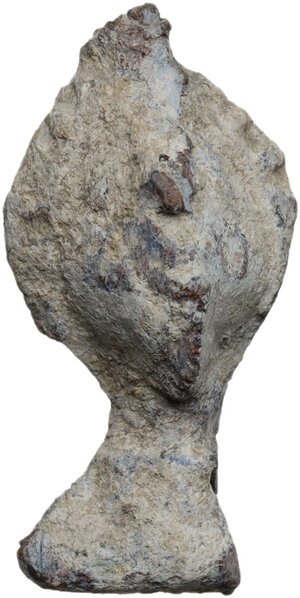 obverse: Lead weight in the shape of human head.    Roman Period.   33 x 16 mm