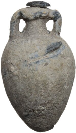 reverse: Lead weight in the shape amphora.   Roman Period.   25 x 14 mm