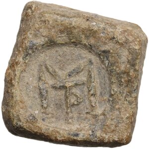 obverse: Lead weight, square shaped with engraving.  Byzantine.  17x17 mm