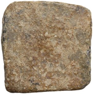reverse: Lead weight, square shaped with engraving.  Byzantine.  17x17 mm