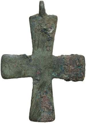 obverse: Bronze cross pendant.  Byzantine.  32 x 23 mm, with the original suspension loop