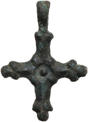obverse: Bronze cross pendant.  Byzantine.  32 x 23 mm, with the original suspension loop