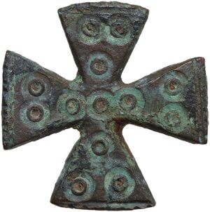 obverse: Bronze cross fibula.   Byzantine or Early medieval.  26 mm