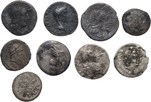 obverse: The Roman Republic to Augustus.. Lot of nine (9) unclassified AR coins