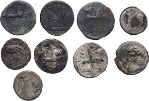 reverse: The Roman Republic to Augustus.. Lot of nine (9) unclassified AR coins