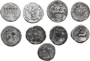 reverse: The Roman Republic and Empire.. Lot of 9 unclassified AR denominations, including: Septimius Severus