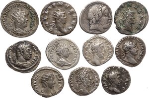 obverse: The Roman Republic and Empire.. Lot of 11 unclassified AR denominations, including: Trebonianus Gallus, Gallienus, Geta, Commodus, Hadrian, Julia Mamaea and Lucius Verus