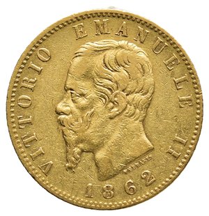 reverse: VITTORIO EMANUELE II  - 20 Lire Oro 1862 Zecca Torino 