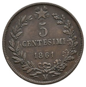 obverse: VITTORIO EMANUELE II  - 5 Centesim i 1861 Zecca Milano