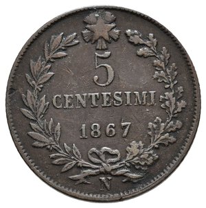 obverse: VITTORIO EMANUELE II  - 5 Centesim i 1867 Zecca Napoli