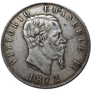 obverse: VITTORIO EMANUELE II - 5 Lire argento 1872 Milano FRATTURA DI CONIO 