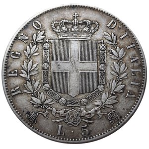 reverse: VITTORIO EMANUELE II - 5 Lire argento 1872 Milano FRATTURA DI CONIO 