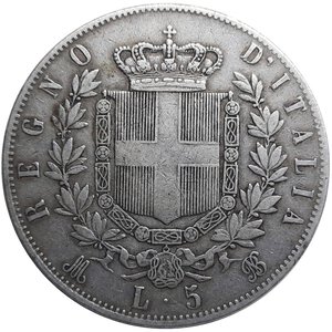 obverse: VITTORIO EMANUELE II - 5 Lire argento 1875 zecca Milano 