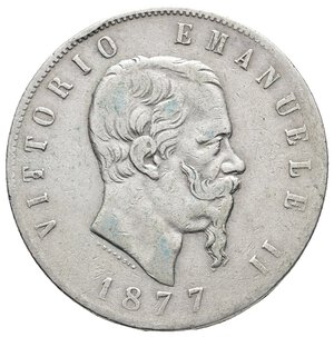 reverse: VITTORIO EMANUELE II - 5 Lire argento 1877 zecca R  