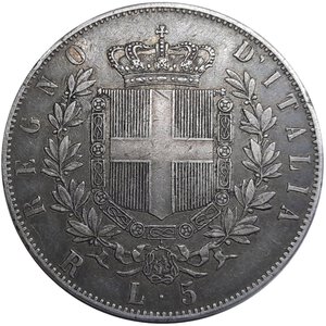 obverse: VITTORIO EMANUELE II - 5 Lire argento 1878 zecca R  