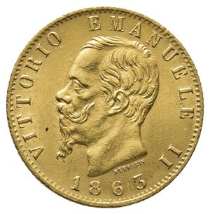 reverse: VITTORIO EMANUELE II  - 20 Lire Oro 1863 Zecca Torino 