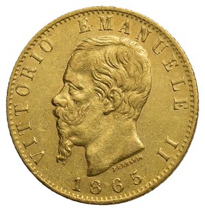 reverse: VITTORIO EMANUELE II  - 20 Lire Oro 1865 Zecca Torino 