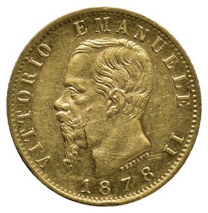 reverse: VITTORIO EMANUELE II  - 20 Lire Oro 1878 Zecca Roma