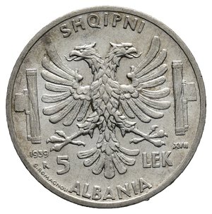 obverse: COLONIA ALBANIA - Vittorio Emanuele III   5 Lek argento 1939 