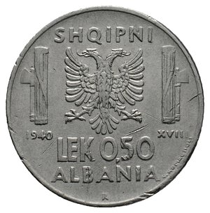 obverse: COLONIA ALBANIA - Vittorio Emanuele III 0,50 Lek 1940 