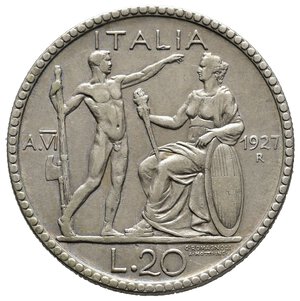 obverse: VITTORIO EMANUELE III -20 Lire Littore argento 1927 BB