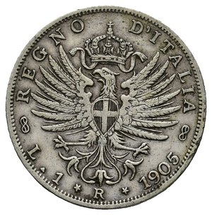 obverse: VITTORIO EMANUELE III  - 1 Lira Aquila argento 1905 RARA  