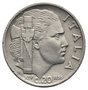 obverse: VITTORIO EMANUELE III   20 Centesimi Impero 1936 RARA