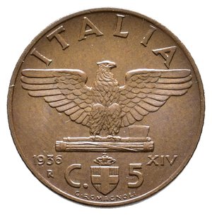 obverse: VITTORIO EMANUELE III - 5 Centesimi Impero 1936 FDC QFDC 