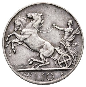 obverse: VITTORIO EMANUELE III - 10 Lire Biga argento 1927 2 Rosette 