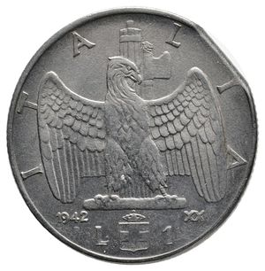obverse: VITTORIO EMANUELE III  1 Lira Impero 1942  Tondello Tranciato