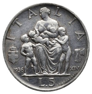 obverse: VITTORIO EMANUELE III 5 Lire argento Famiglia 1936 