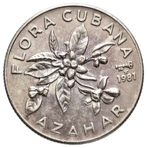 obverse: CUBA 5 Pesos argento FLORA CUBANA AZAHAR 1981 
