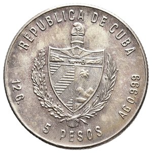 reverse: CUBA 5 Pesos argento FLORA CUBANA AZAHAR 1981 