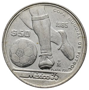 obverse: MESSICO - 50 Pesos argento 1985 Calcio Messico 86 