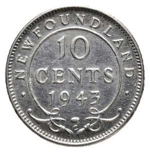 obverse: NEW FOUNDLAND  - George VI 10 Cents argento 1943 